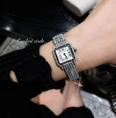 Cartier 316L Steel 27*37MM Quartz Movement Single-Row Diamond Women's Watch